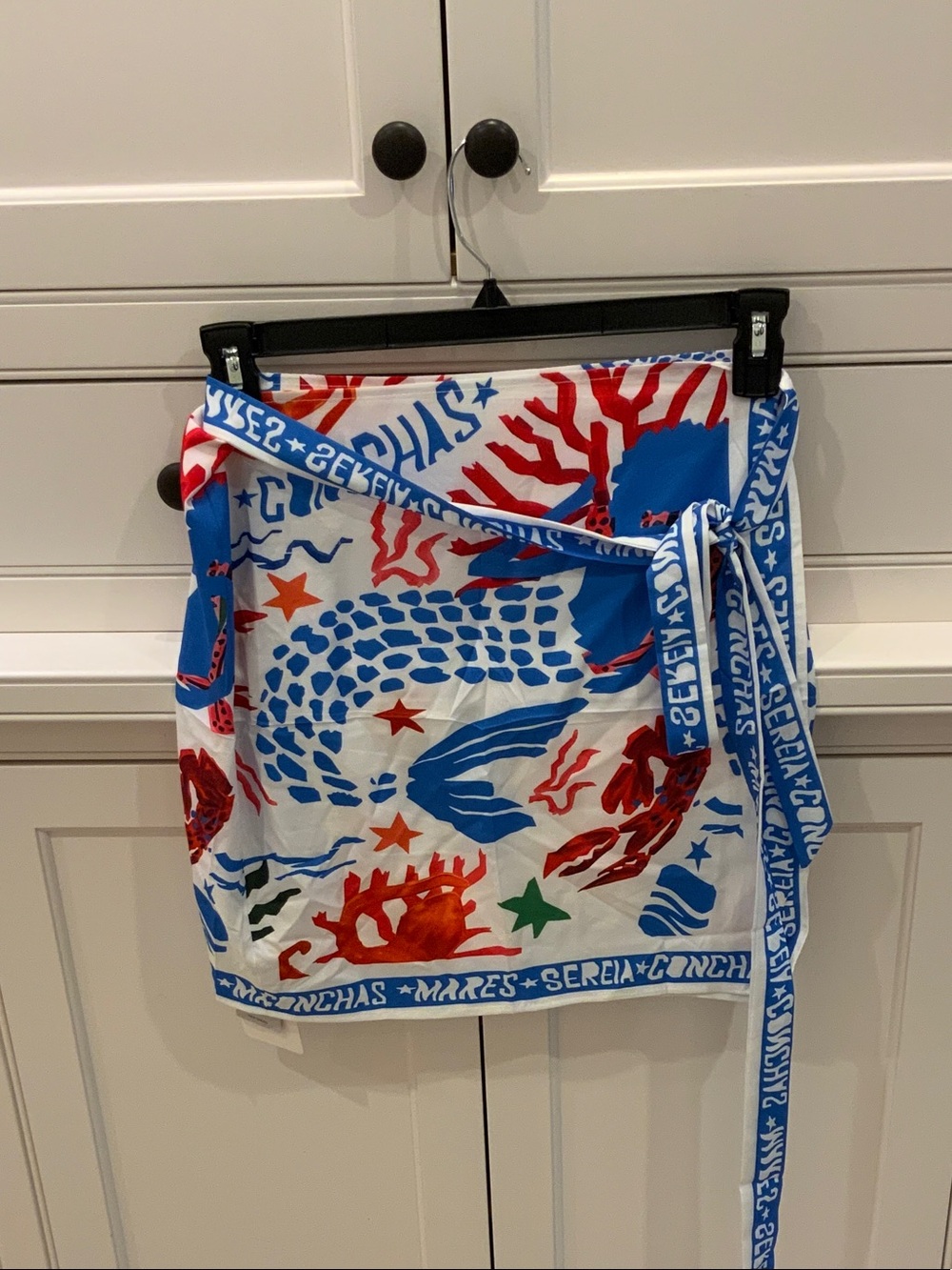 Graphic Blue, Red & White Wrap Mini Skirt